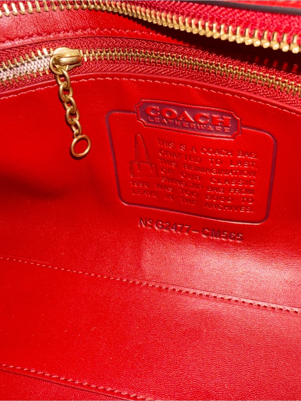 Coach Red Leather Swing Double-Strap Shoulder Bag Full Size - Picture 6 of 9